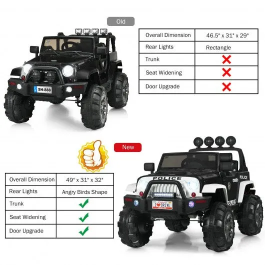 12V Kids Spring Suspension Ride On Truck-Black & White