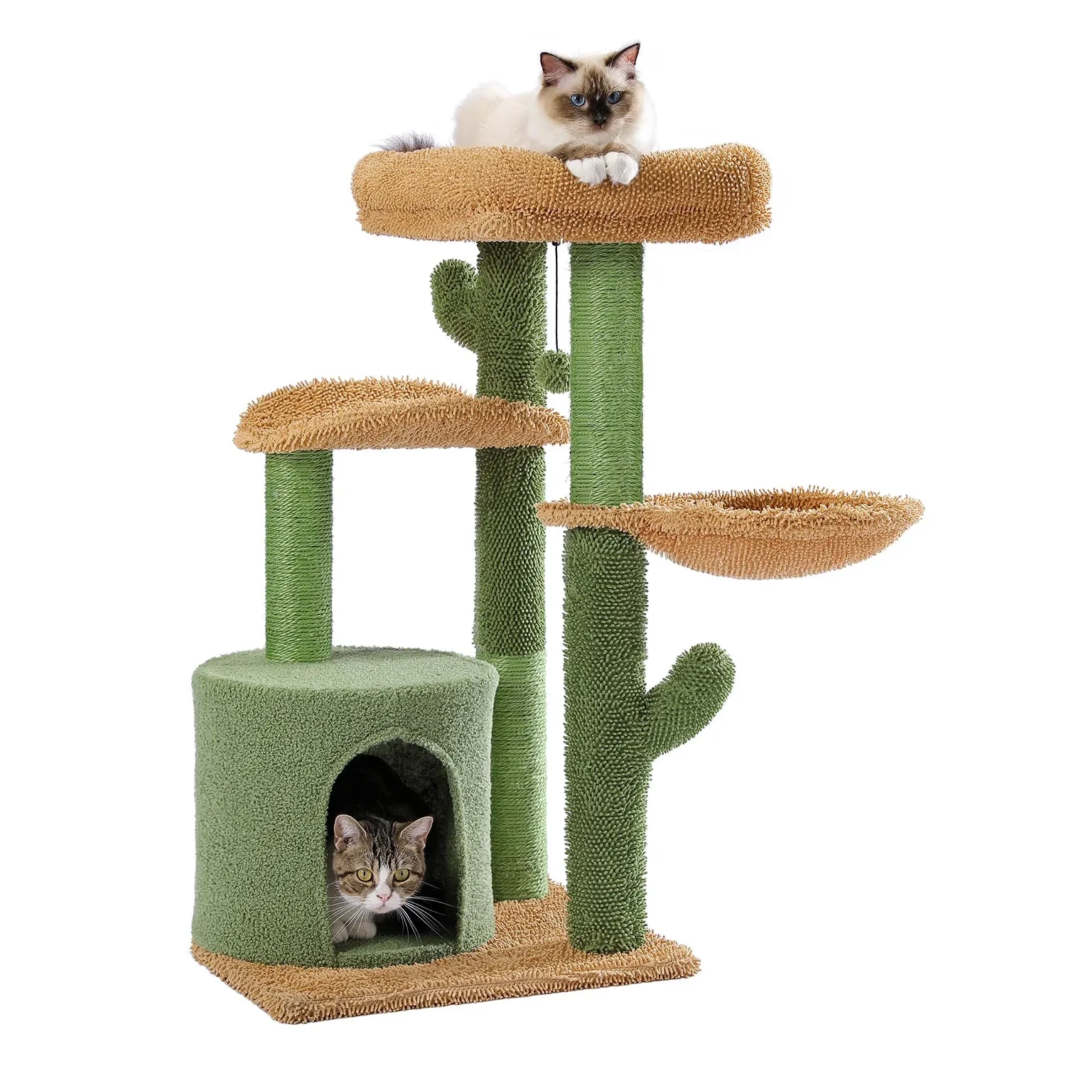 35.5" Cactus Cat Tree Tower with Scratching Posts, Pet Scratcher, 3-Tier Cat House Furniture