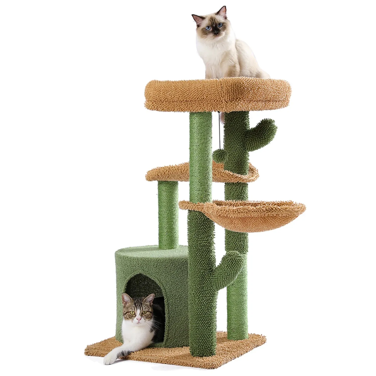 35.5" Cactus Cat Tree Tower with Scratching Posts, Pet Scratcher, 3-Tier Cat House Furniture