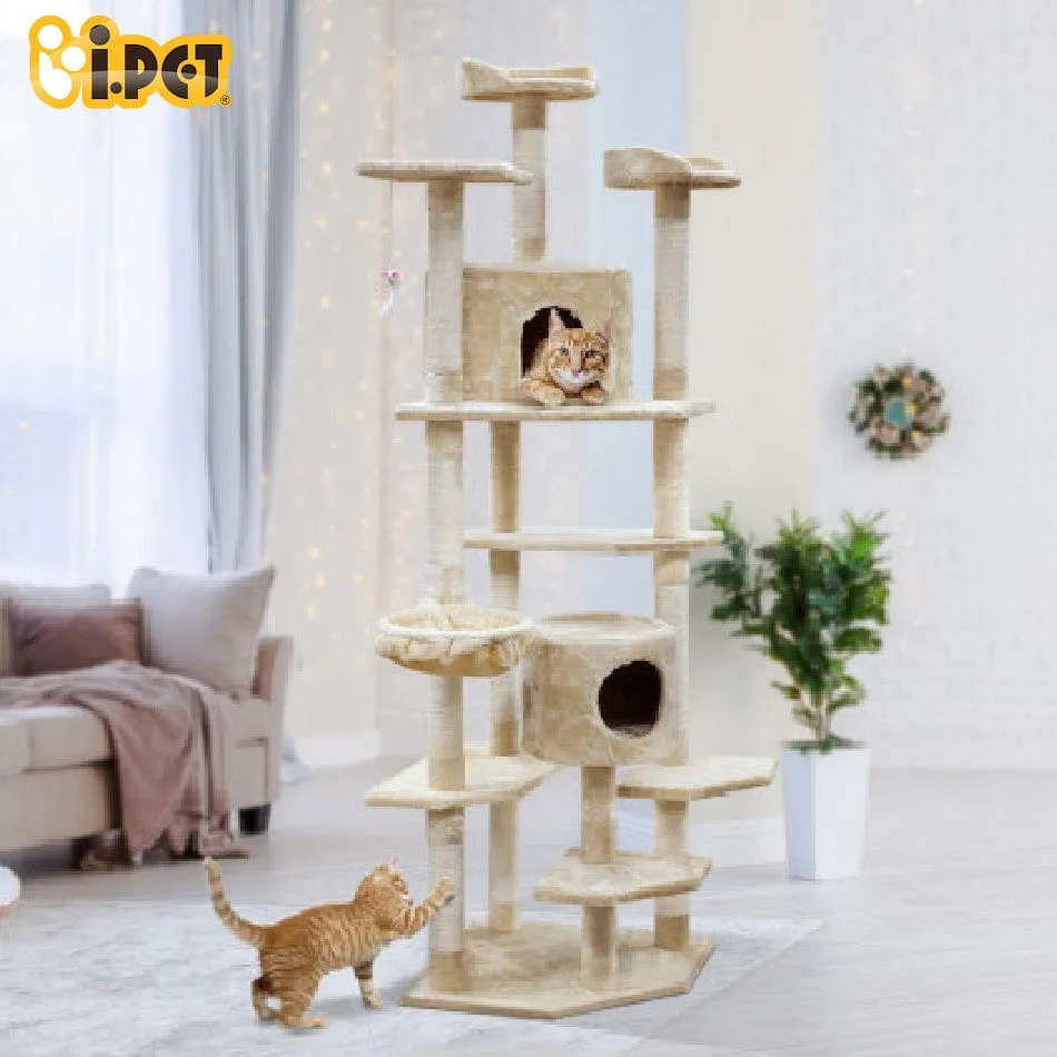 Cat Tree 203cm Trees Scratching Post Scratcher Tower Condo House Furniture Wood Beige