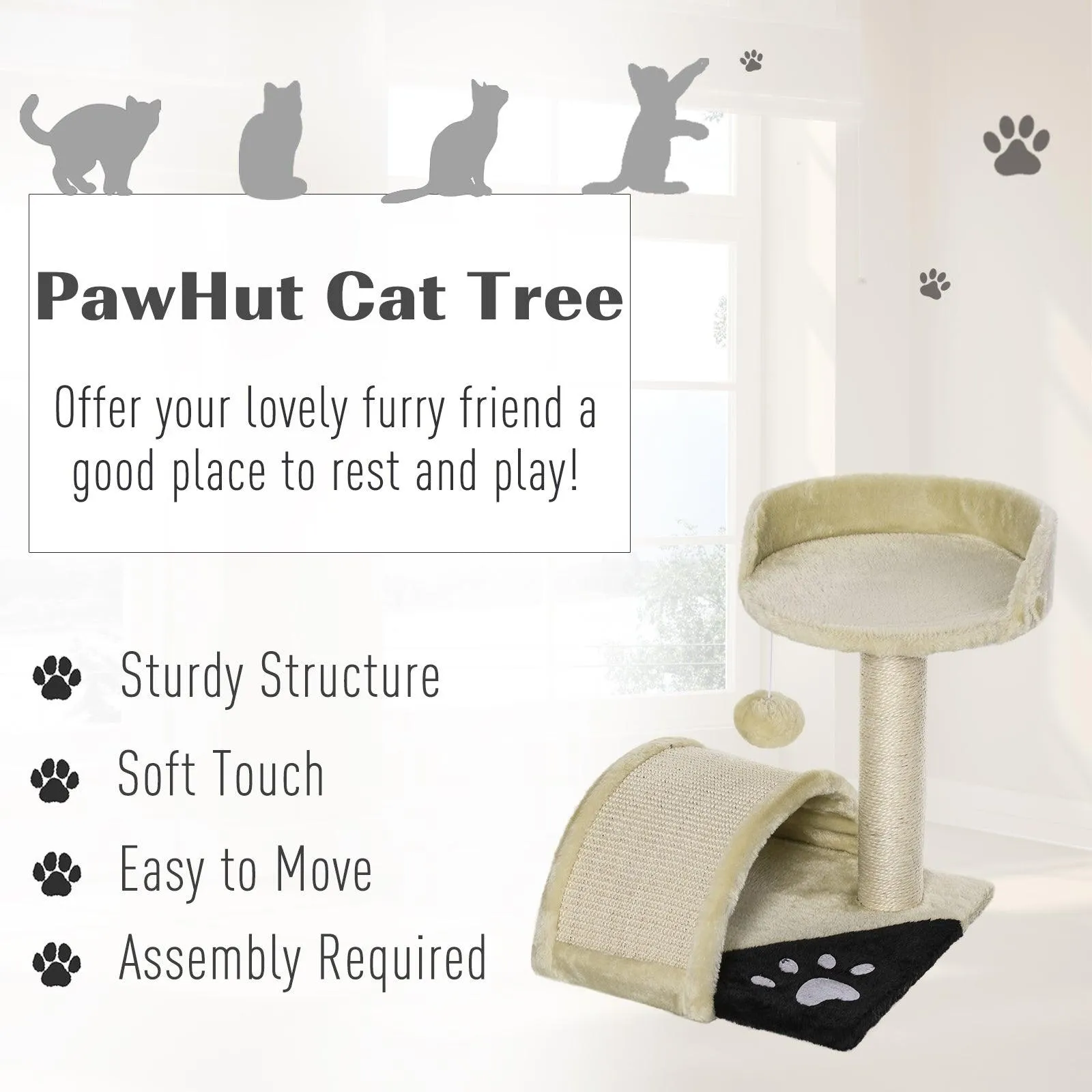 Cat Tree with Perch & Scratching Post - Beige