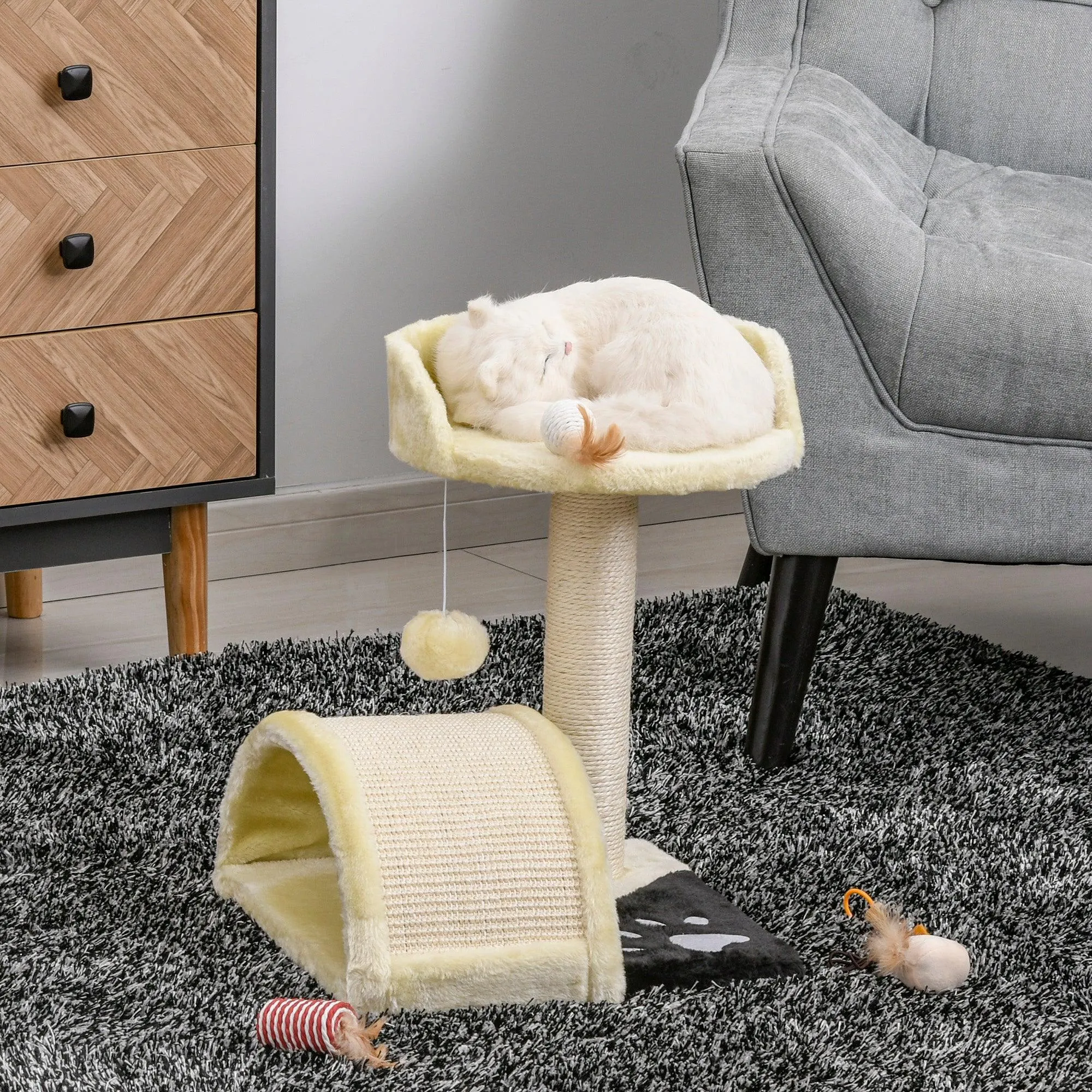 Cat Tree with Perch & Scratching Post - Beige