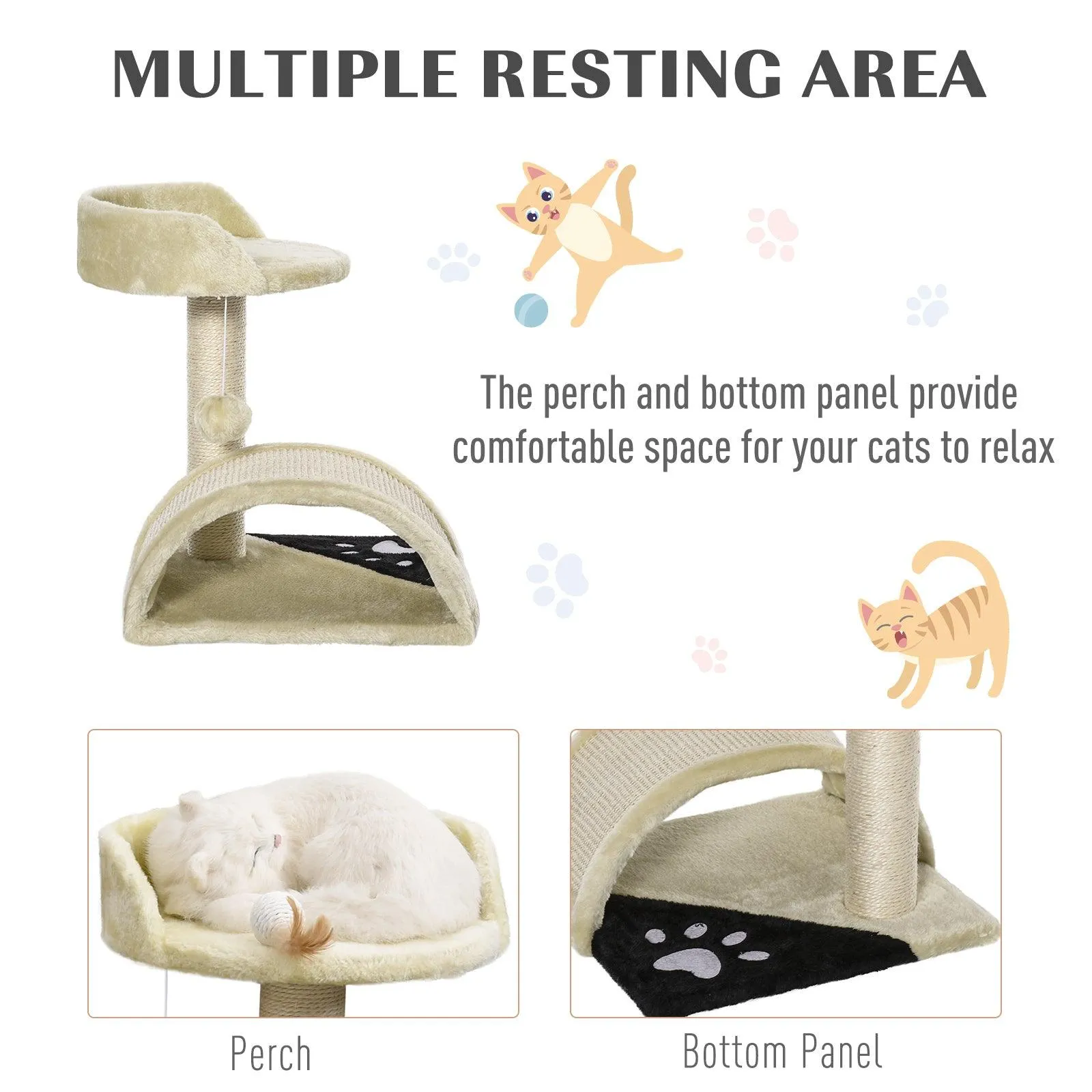 Cat Tree with Perch & Scratching Post - Beige