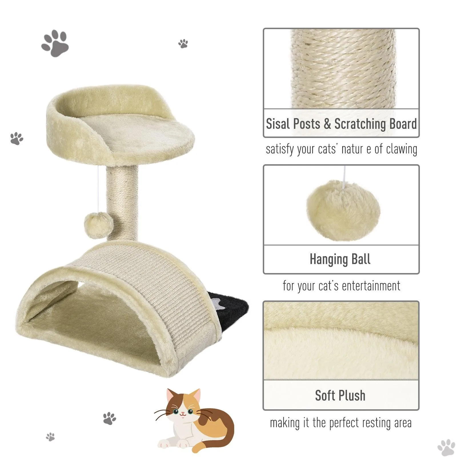 Cat Tree with Perch & Scratching Post - Beige