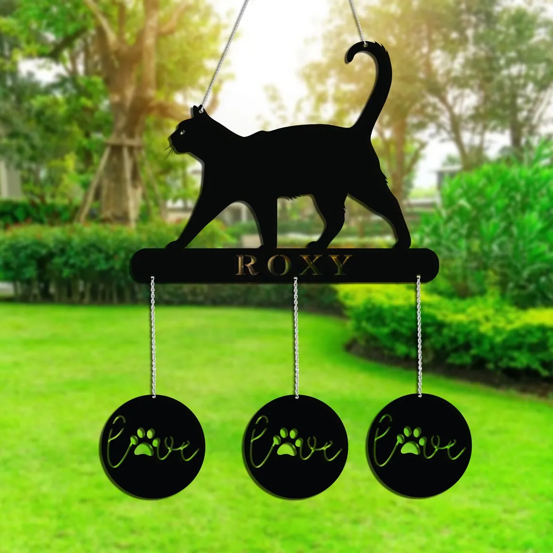 Custom Metal Cat wind Chime Metal Pet Garden Decor
