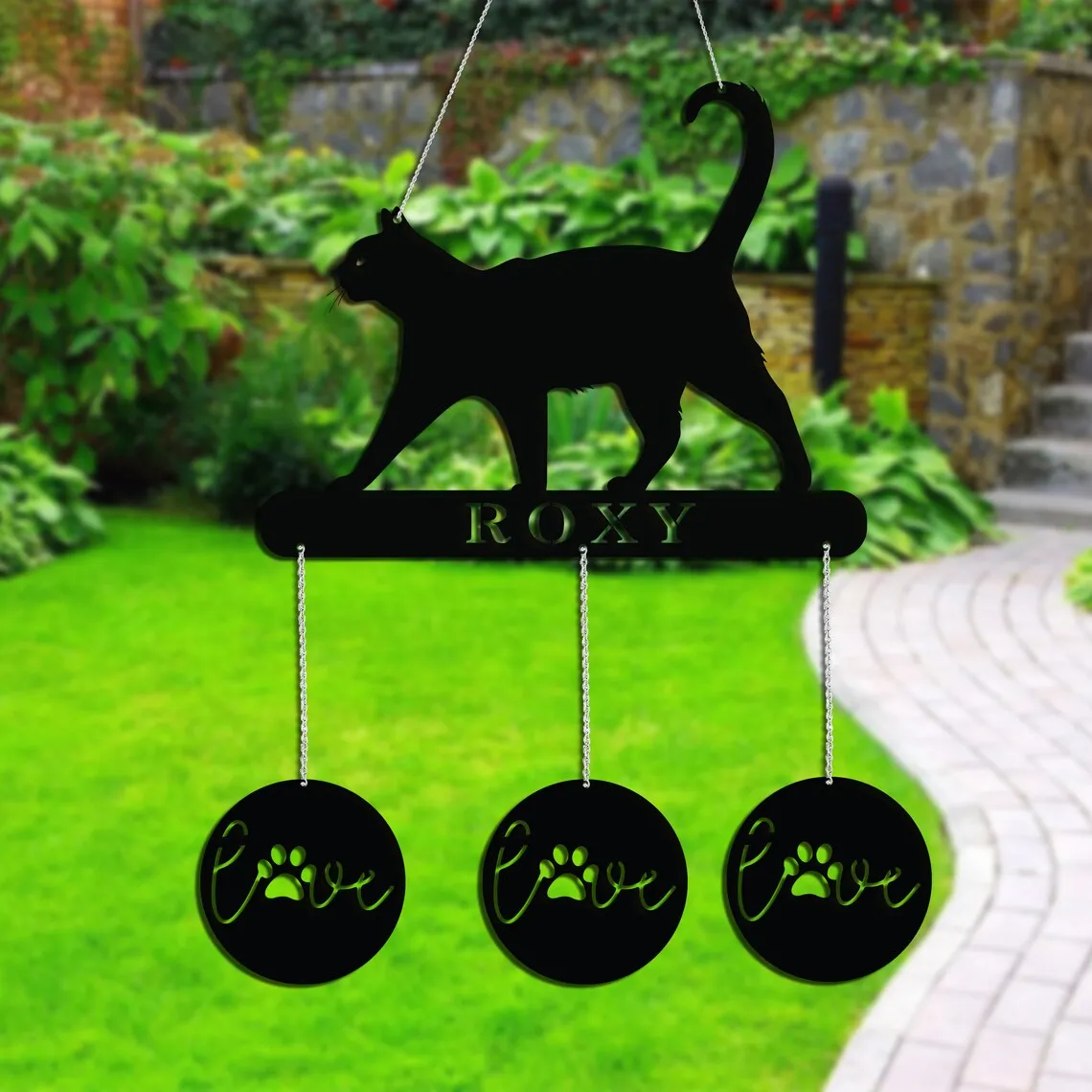 Custom Metal Cat wind Chime Metal Pet Garden Decor