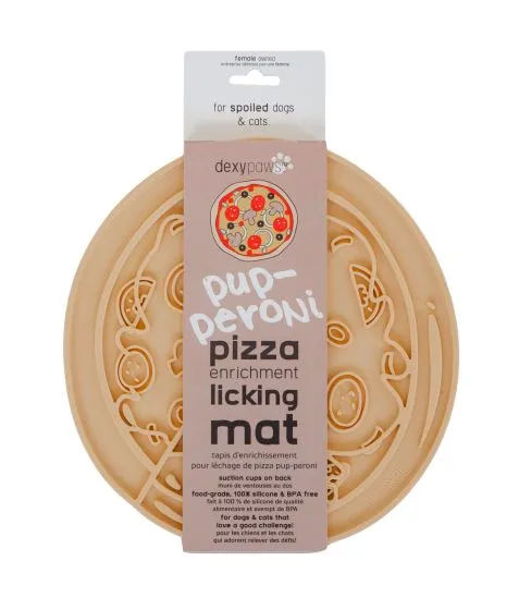 Dexypaws Pup-Peroni Pizza Enrichment Licking Mat, Yellow Cat & Dog