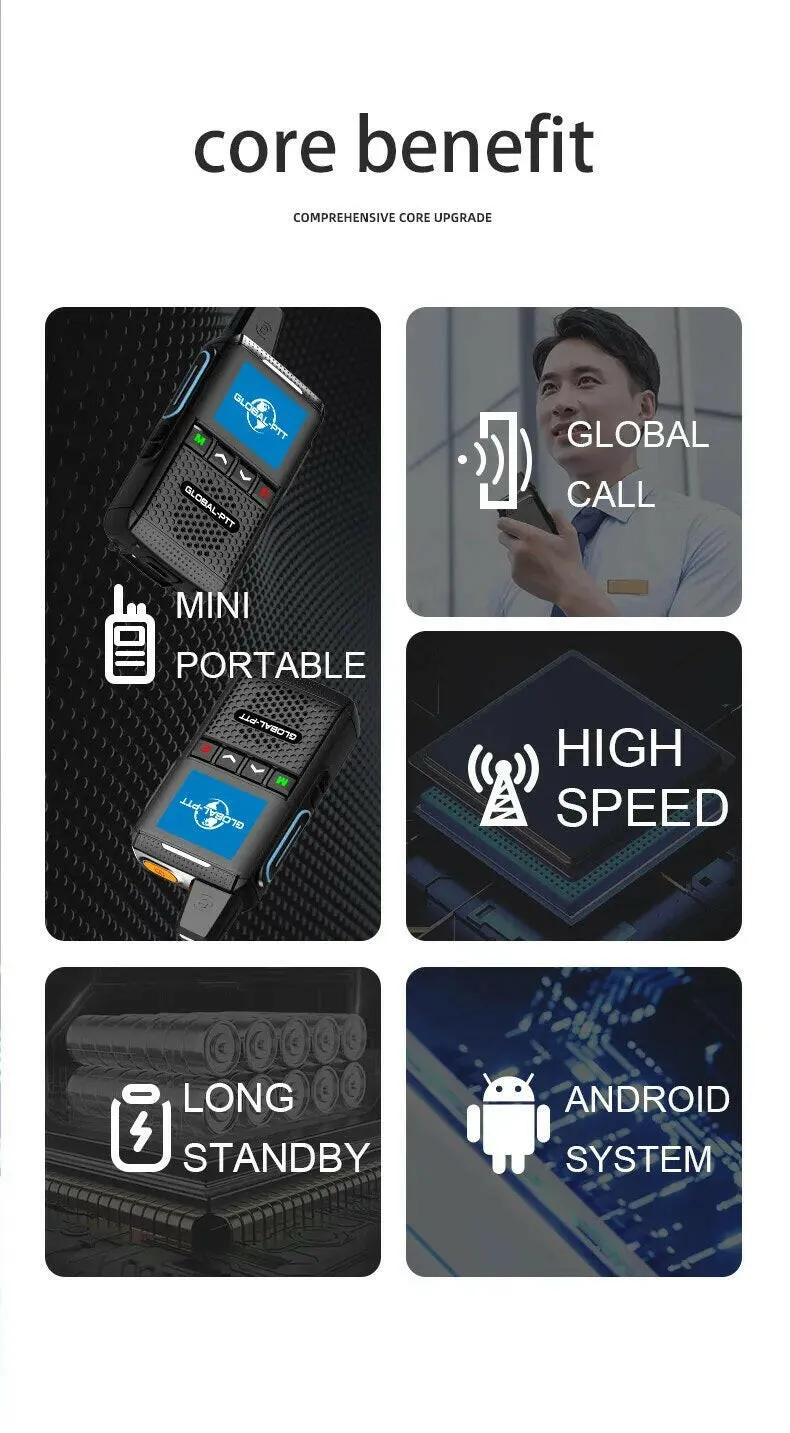 Global-ptt MX2 android walkietalkie zello 4G poc Wireless set mini two way radio long range communicator 4g 100 km GPS wifi
