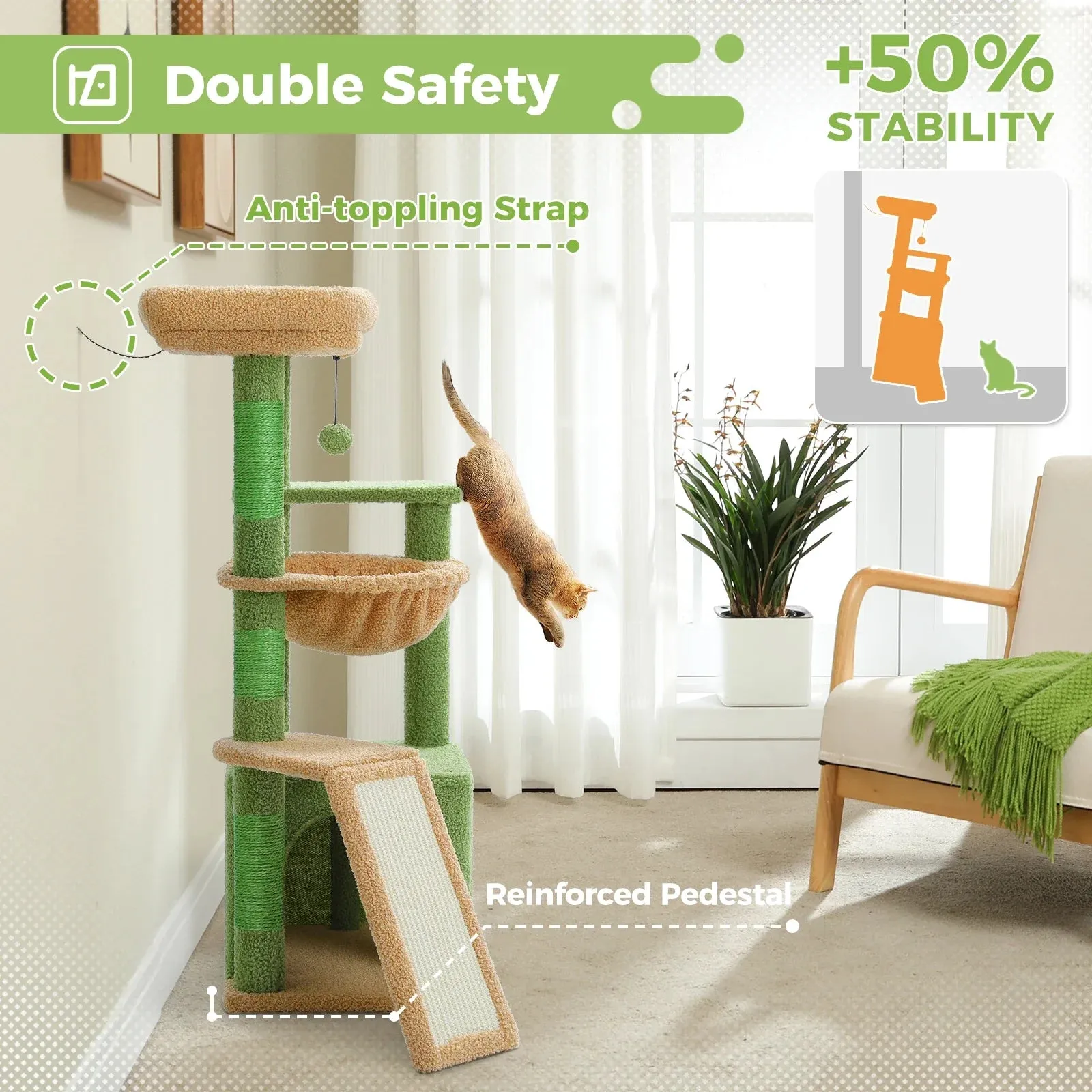 Indoor Cat Tree with Hammock, Condo, and Scratching Posts