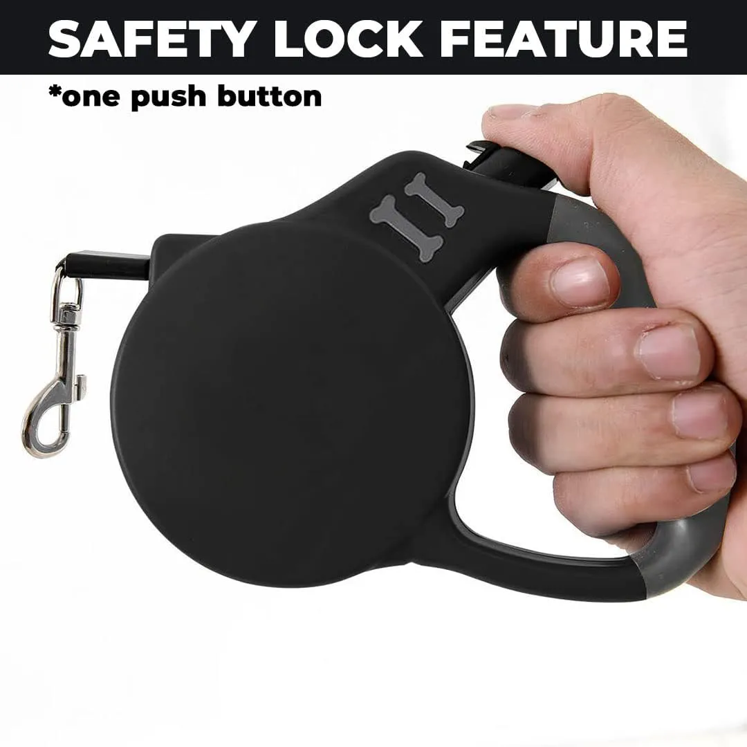 Kuber Industries Pack of 2 Retractable Dog Leash|One Button Break with Safety Lock|Automatic & Non-Slip Handle|Soft Padded Handle for Comfortable Grip|Pet Training & Walking Accessory|Black