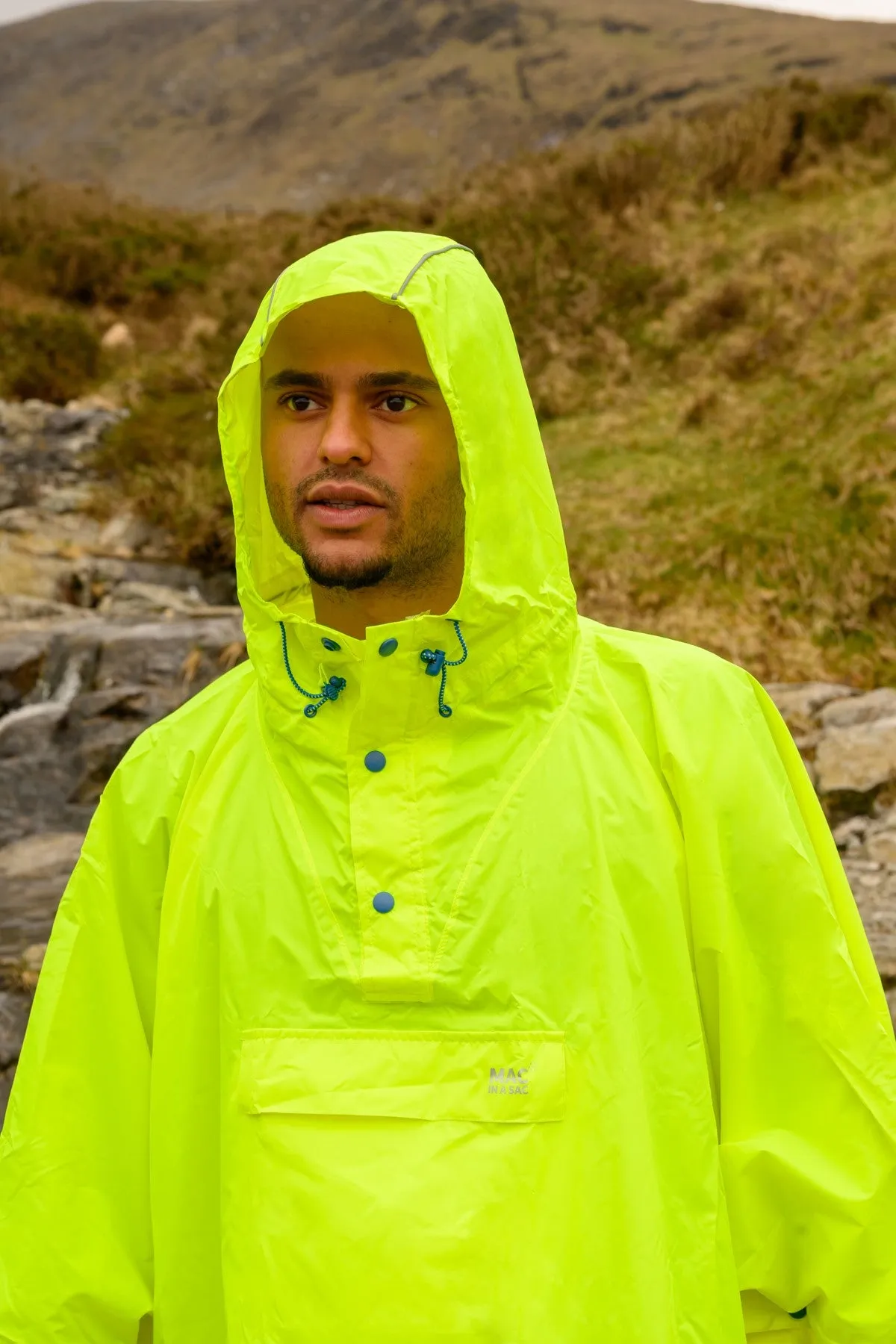 Mac in a Sac Adults Waterproof Breathable Windproof Packable Poncho-NEON YELLOW