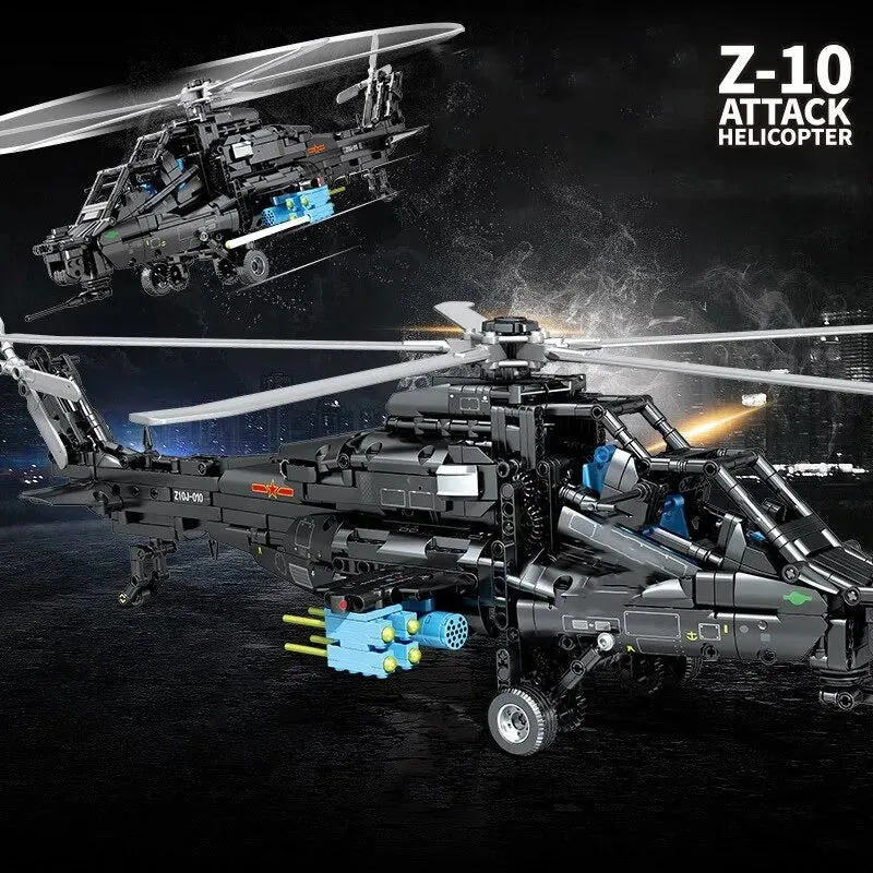 MOC RC Military Z10 Attack Helicopter Bricks Toy
