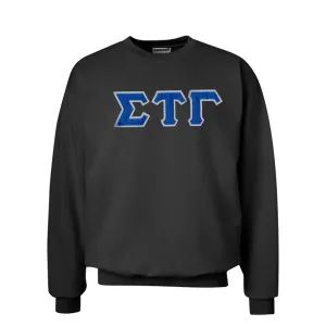 Sig Tau Black Crew Neck Sweatshirt with Sewn On Letters