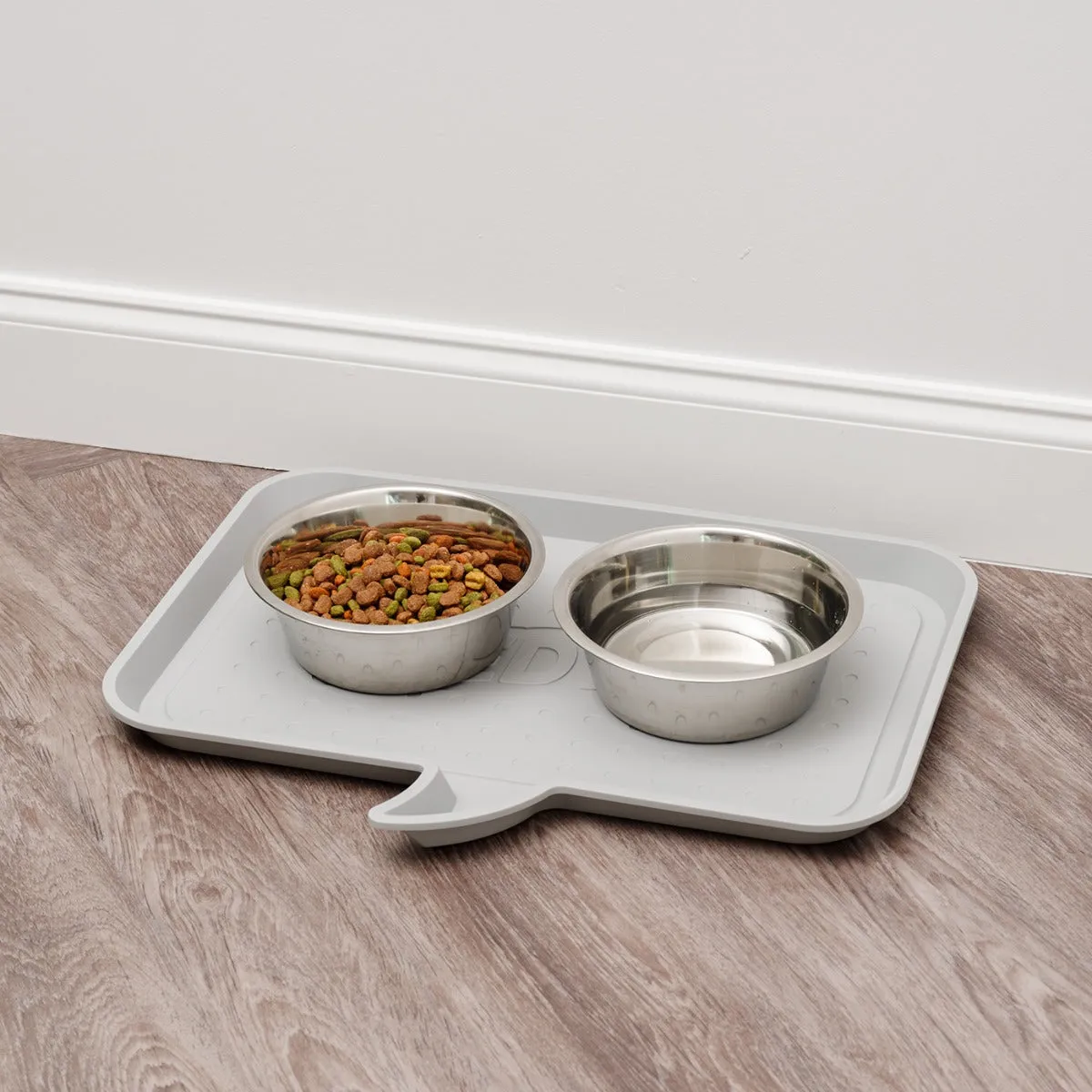 Small "FEED ME" Feeding Mat for Dog or Cat, Light Gray