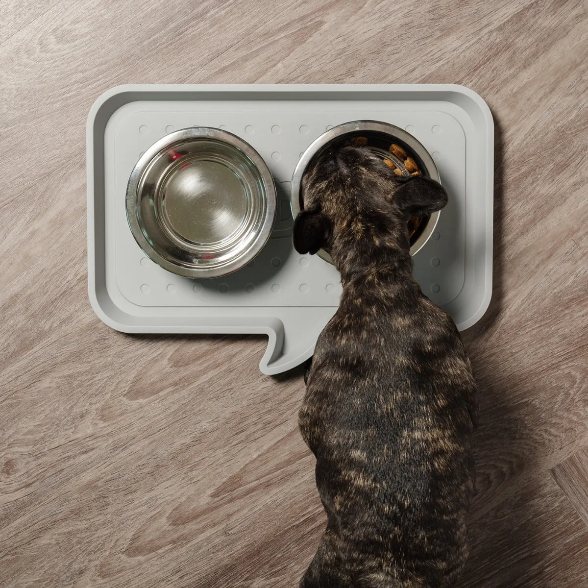 Small "FEED ME" Feeding Mat for Dog or Cat, Light Gray