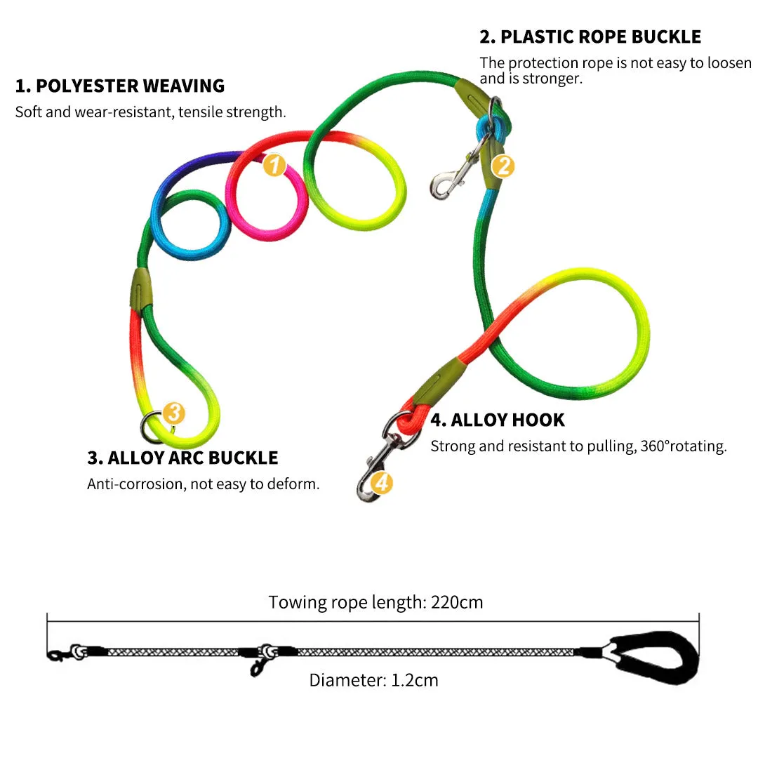 SOGA 220cm Multifunction Hands Free Rope Pet Cat Dog Puppy Double Ended Leash for Walking Training Tracking Obedience Rainbow