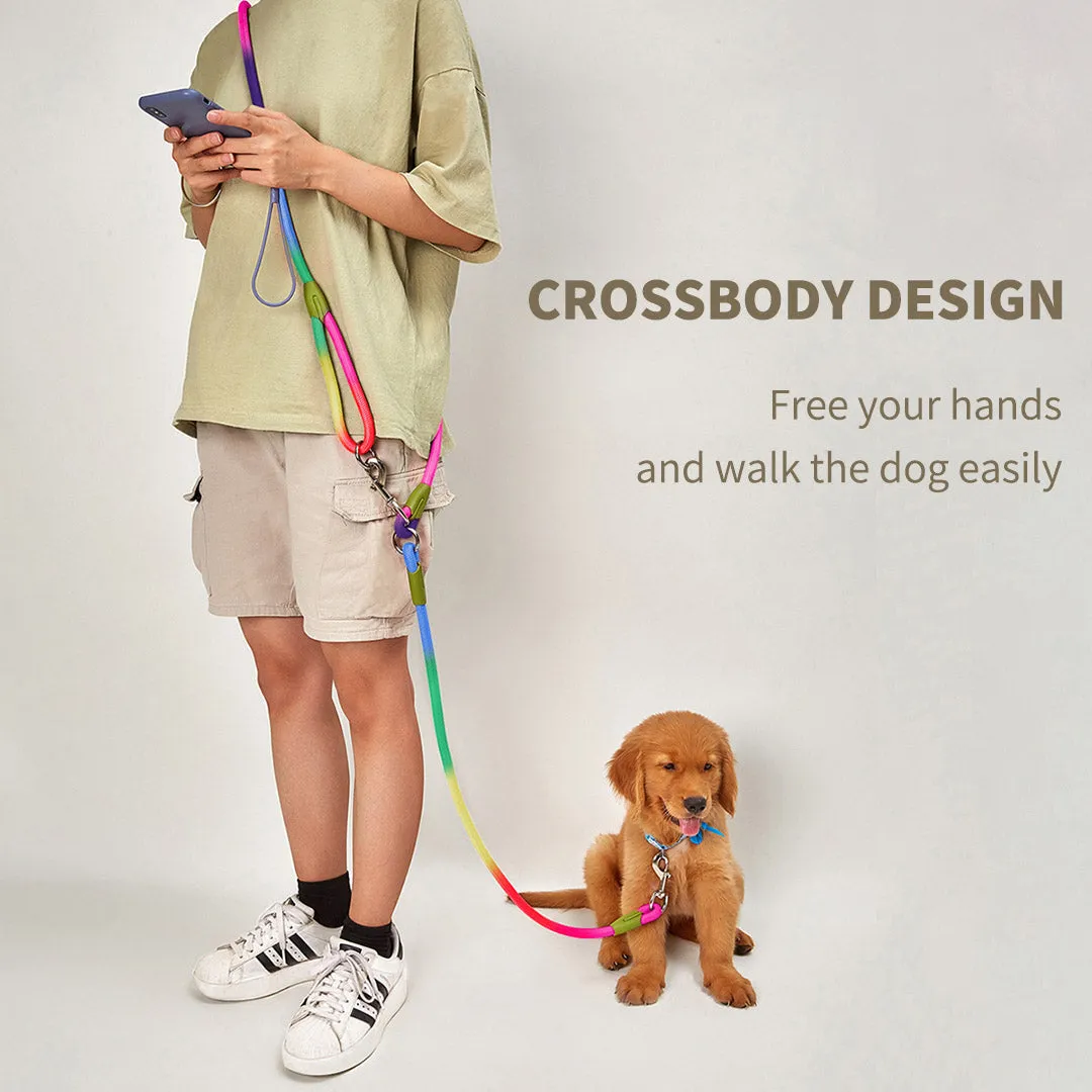 SOGA 220cm Multifunction Hands Free Rope Pet Cat Dog Puppy Double Ended Leash for Walking Training Tracking Obedience Rainbow