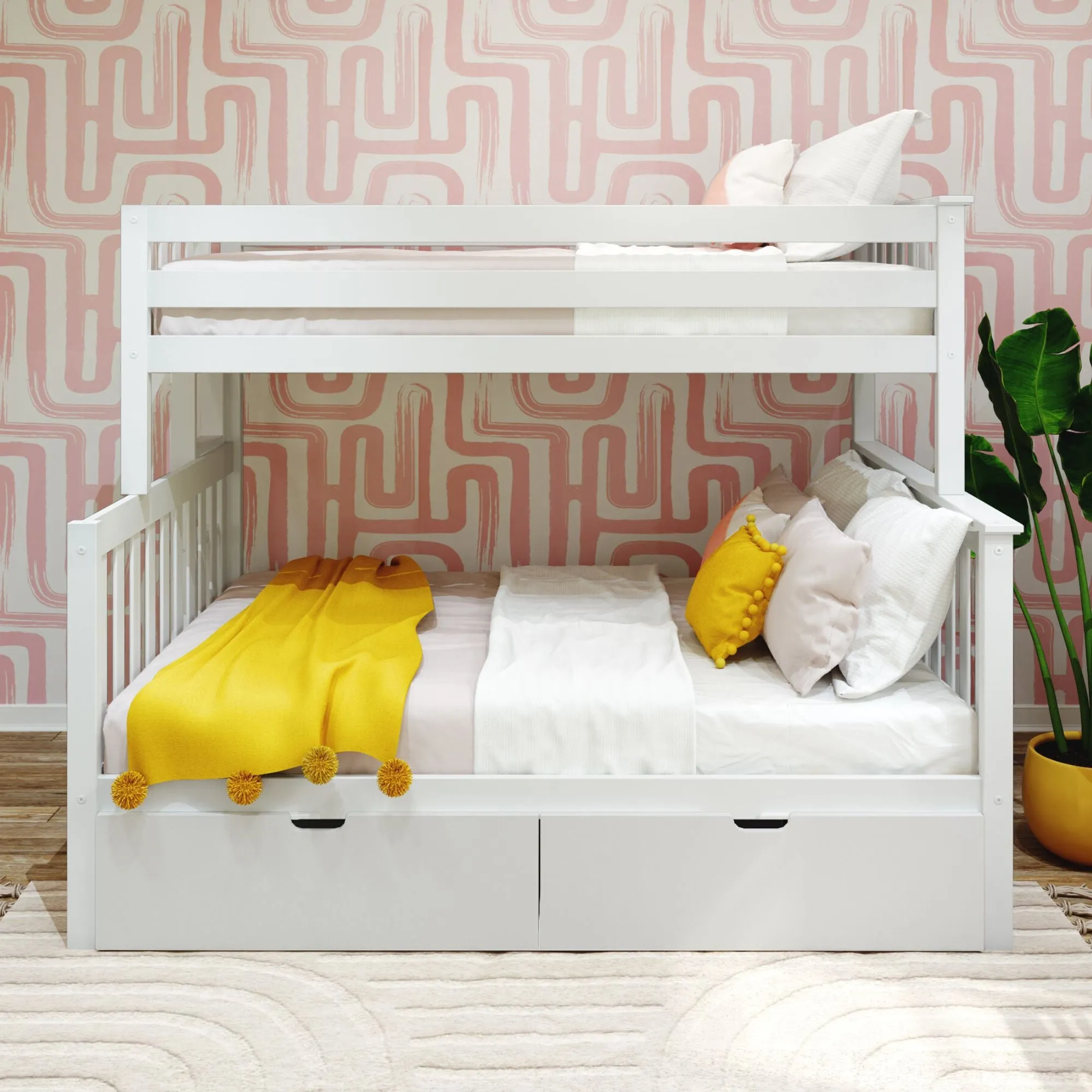 Twin Over Full Bunk Bed With Storage Drawers & Ladder on End