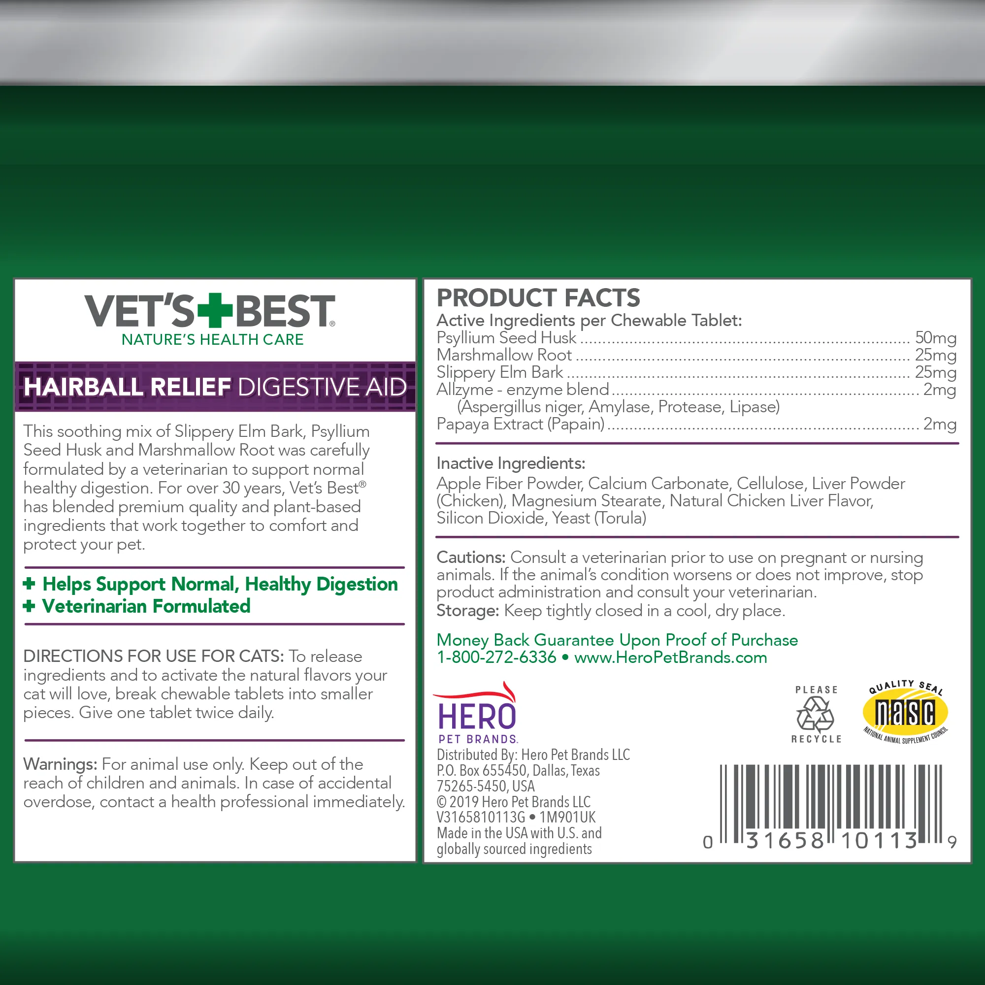 Vet's Best Hairball Relief Digestive Aid for Cats 60 chew tabs