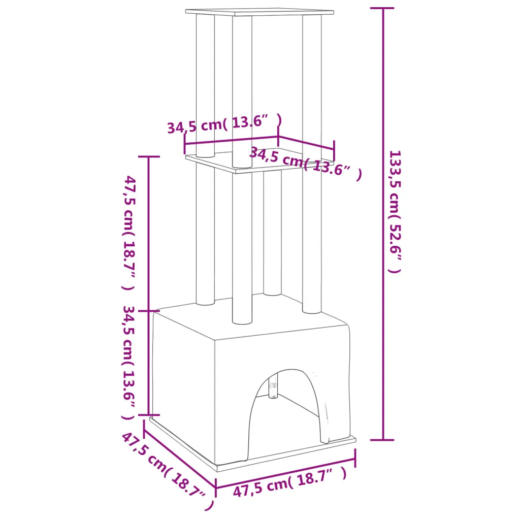 vidaXL Cat Tree with Sisal Scratching Posts Light Grey 133.5 cm