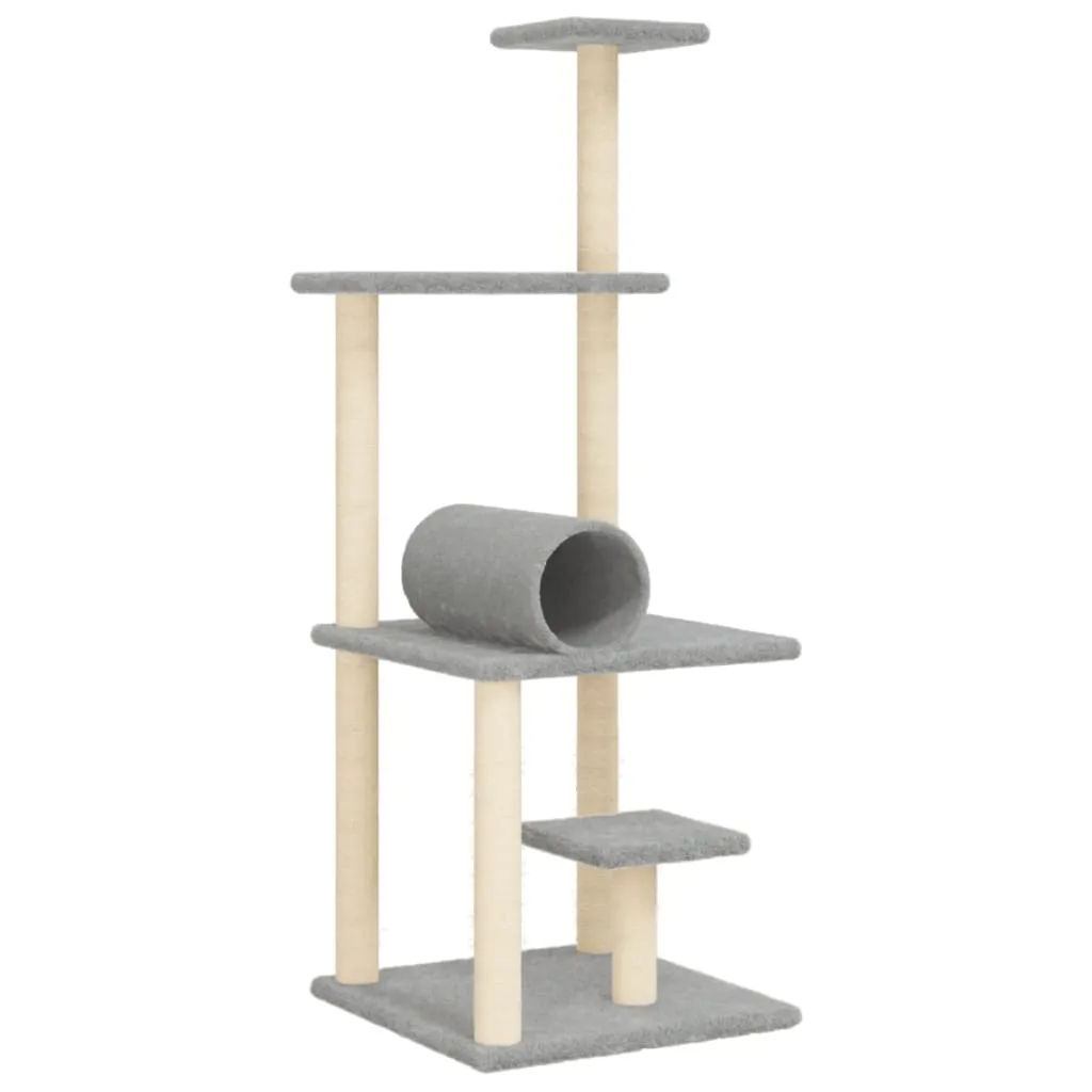 vidaXL Cat Tree with Sisal Scratching Posts Light Grey 136 cm