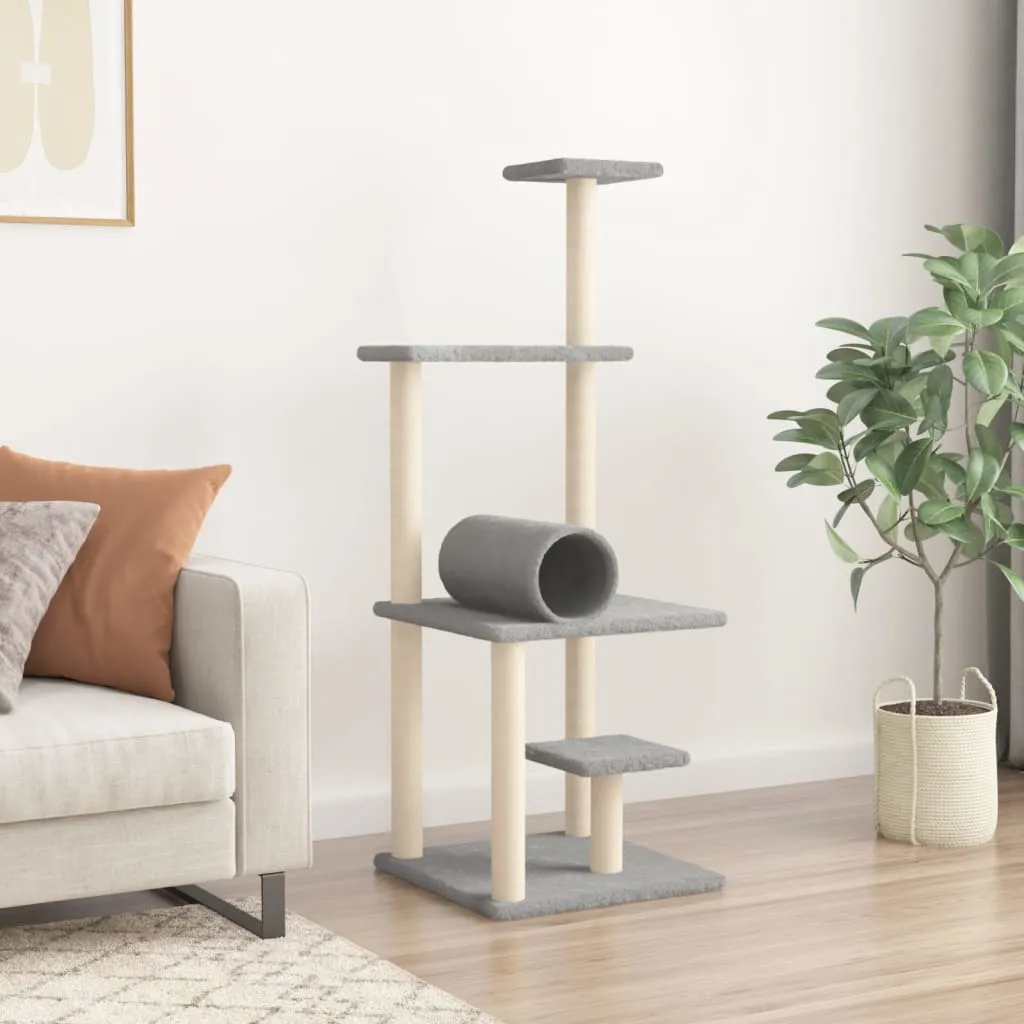 vidaXL Cat Tree with Sisal Scratching Posts Light Grey 136 cm