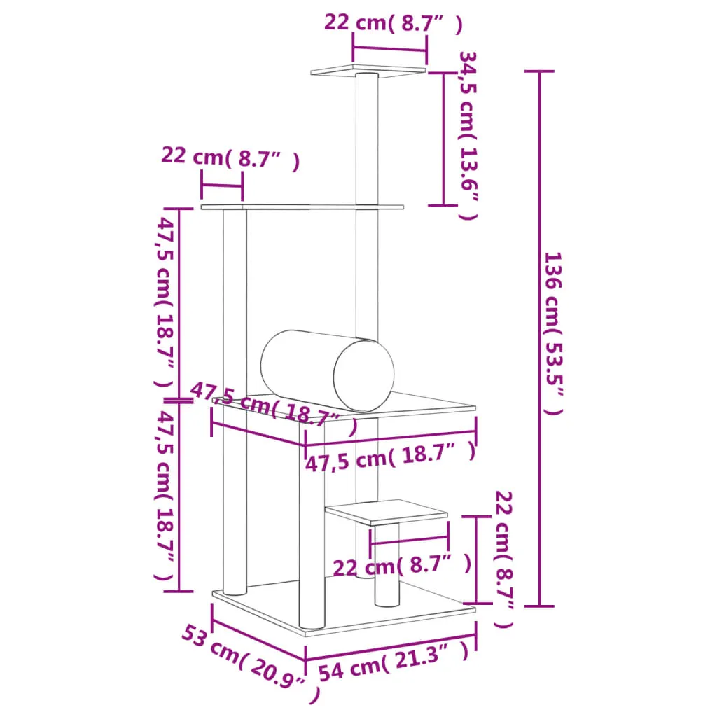 vidaXL Cat Tree with Sisal Scratching Posts Light Grey 136 cm