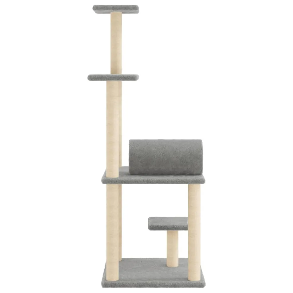 vidaXL Cat Tree with Sisal Scratching Posts Light Grey 136 cm