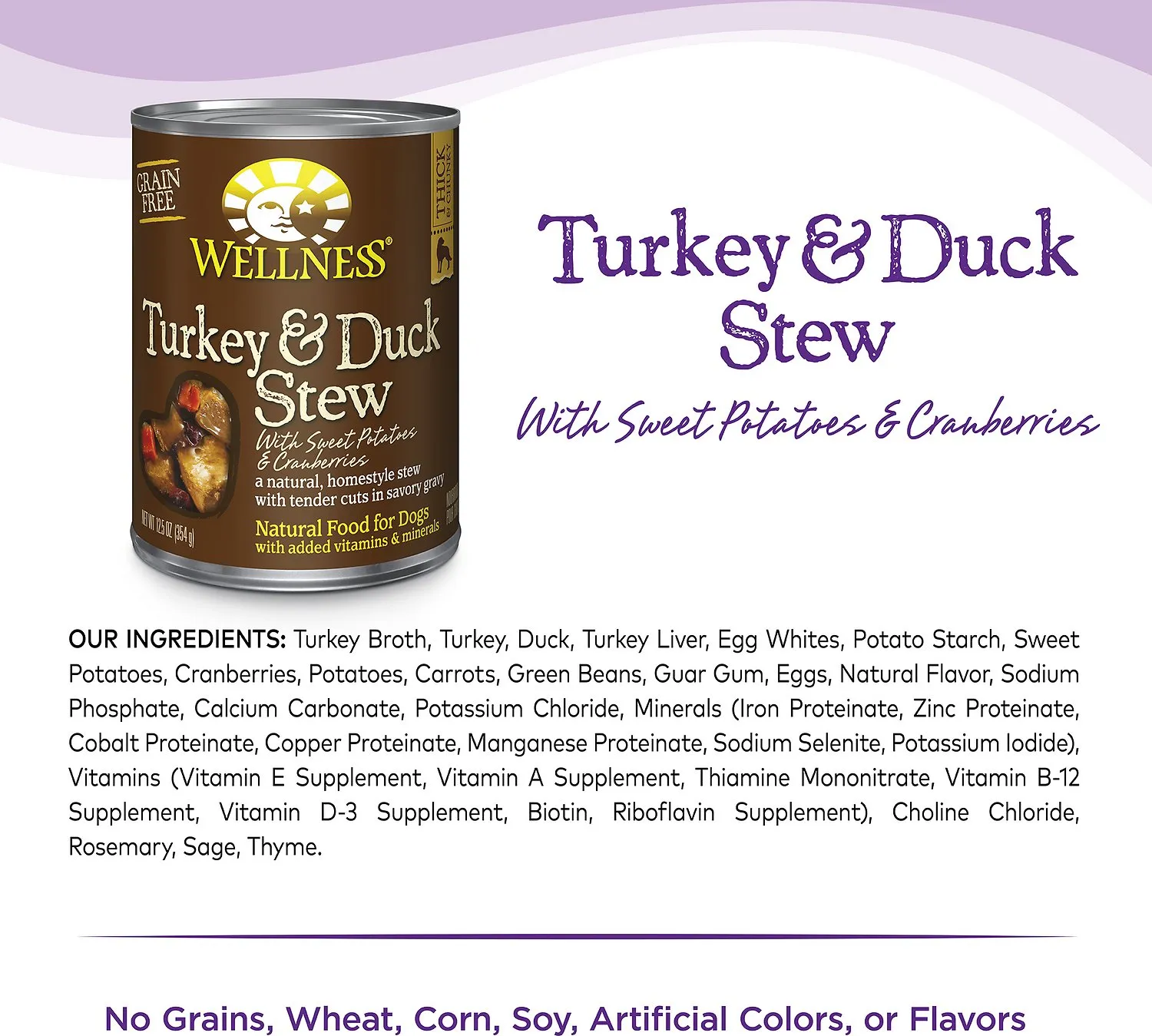 Wellness Turkey and Duck Stew with Sweet Potatoes and Cranberries Recipe Canned Wet Dog Food 12.5 OZ - Natural, Grain Free