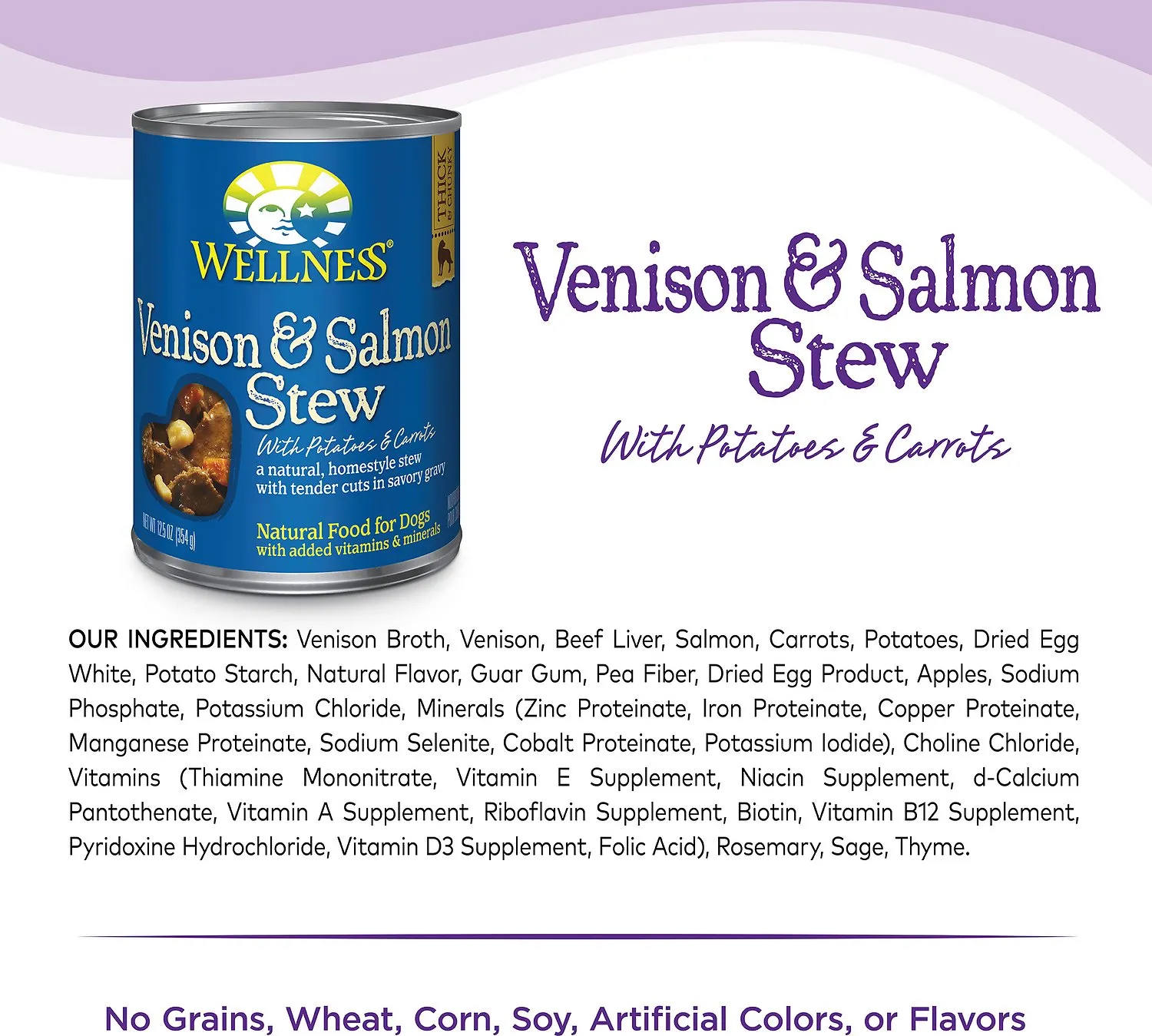 Wellness Venison and Salmon Stew with Potatoes and Carrots Recipe Canned Wet Dog Food 12.5 OZ - Natural, Grain Free