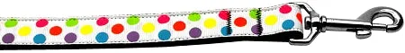 White Multi-dot Nylon Dog Leash 3-8 Inch Wide 6ft Long
